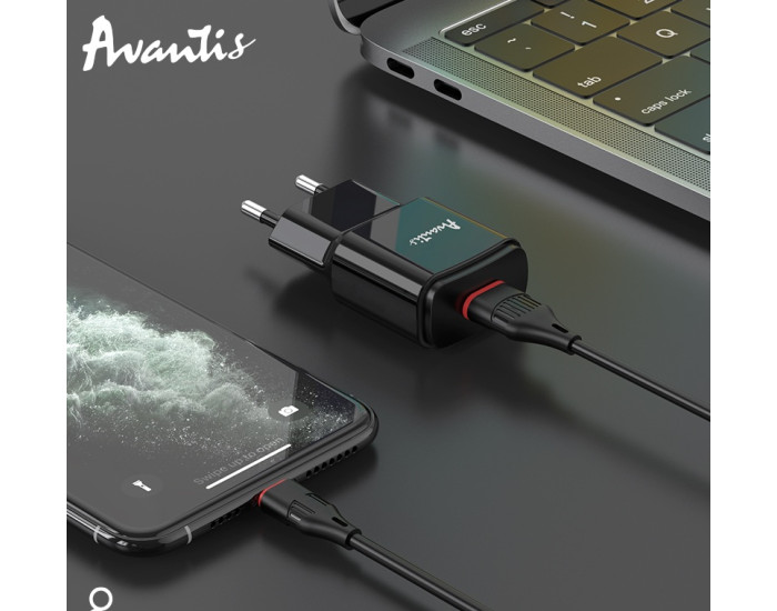 Мережеве зарядний пристрій Avantis A480 Orion (1USB/2.1A) чорний