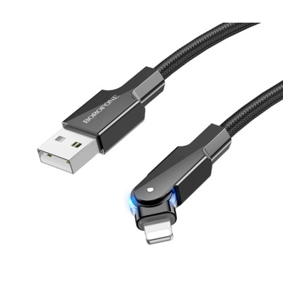 Кабель USB Borofone BU41 Kelly 2.4A ( поворотний 360` / LED indicator) Lightning 1.2m чорний