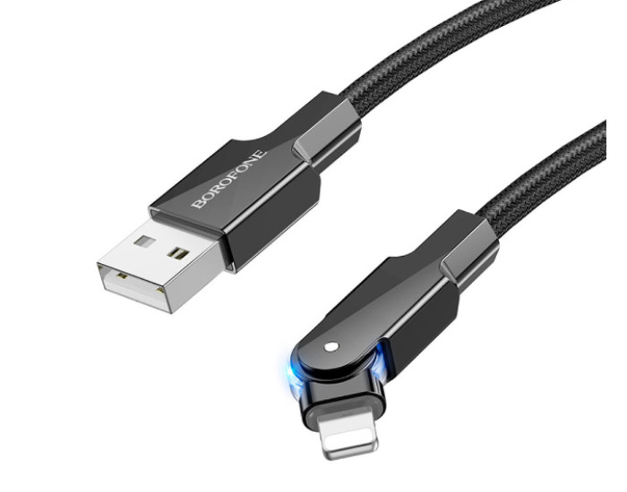 Кабель USB Borofone BU41 Kelly 2.4A (поворотний 360`/LED indicator) Lightning 1.2m чорний