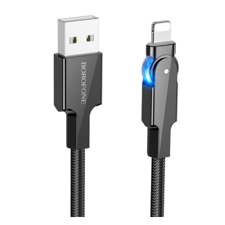 Кабель USB Borofone BU41 Kelly 2.4A ( поворотный 360` / LED indicator) Lightning 1.2m Черный