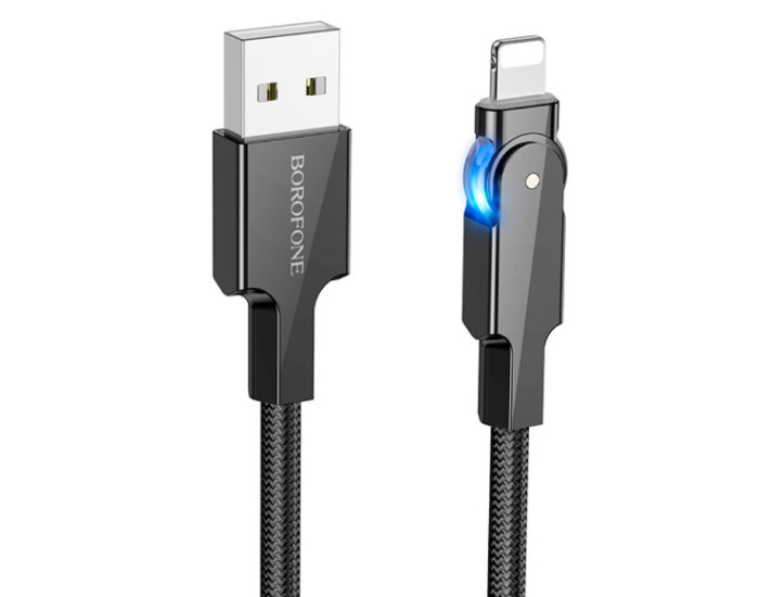 Кабель USB Borofone BU41 Kelly 2.4A (поворотний 360`/LED indicator) Lightning 1.2m чорний