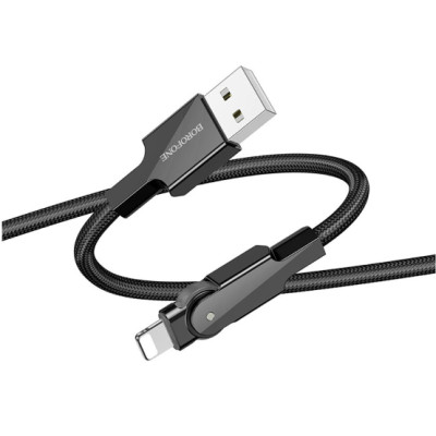 Кабель USB Borofone BU41 Kelly 2.4A ( поворотний 360` / LED indicator) Lightning 1.2m чорний