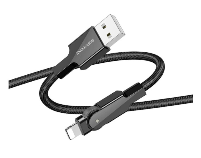 Кабель USB Borofone BU41 Kelly 2.4A (поворотний 360`/LED indicator) Lightning 1.2m чорний