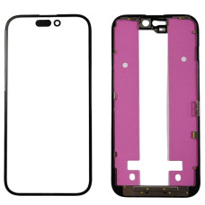 Стекло фронтальное c OCA-пленкой iPhone 15, черное + рамка, оригинал, Mitsubishi