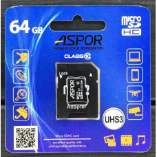 Карта пам'яті Aspor MicroSDHC 64GB UHS-III (Class 10) + SD adapter
