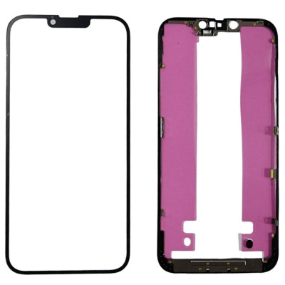 Скло фронтальне c OCA-пленкой iPhone 14 Plus, чорне з рамкою, оригінал, Mitsubishi