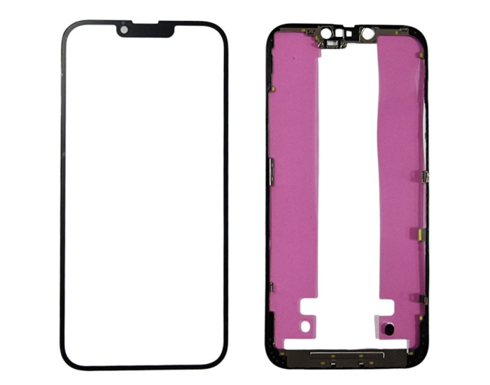 Стекло фронтальное c OCA-пленкой iPhone 14 Plus, черное с рамкой, оригинал Mitsubishi