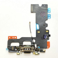 Шлейф для iPhone 7, коннектора зарядки, с микрофоном, черный оригинал (Класс А)