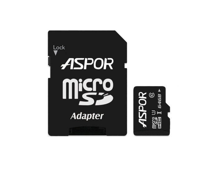 Карта пам'яті Aspor MicroSDHC 64GB UHS-I (Class 10) + SD adapter