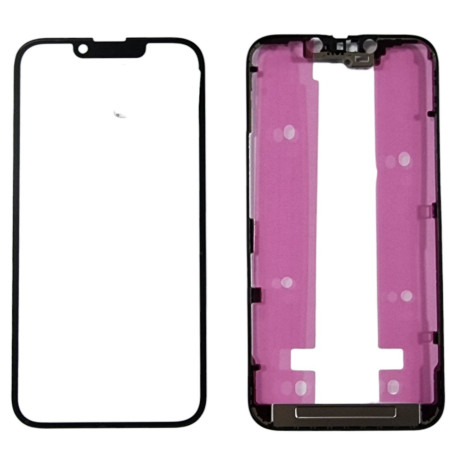 Стекло фронтальное c OCA-пленкой iPhone 14, черное + рамка, оригинал, Mitsubishi