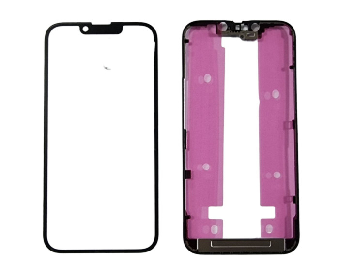 Скло фронтальне c OCA-пленкой iPhone 14, чорне з рамкою, оригінал Mitsubishi