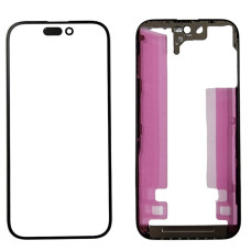 Стекло фронтальное c OCA-пленкой iPhone 14 Pro, черное + рамка, оригинал, Mitsubishi