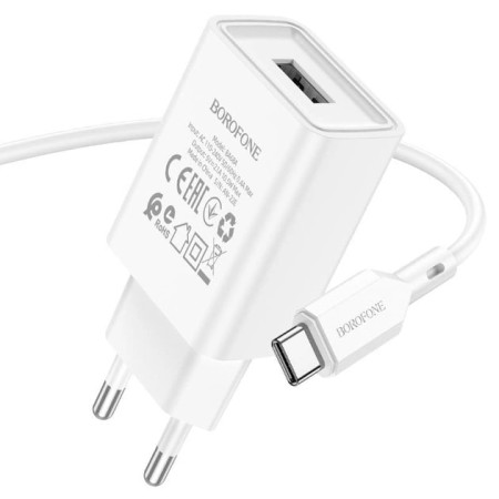 Сетевое зарядное устройство Borofone BA68A Glacier (1USB/2.1A)+ Cable Micro белый
