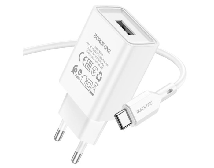 Мережеве зарядний пристрій Borofone BA68A Glacier (1USB/2.1A)+ Cable Micro Білий