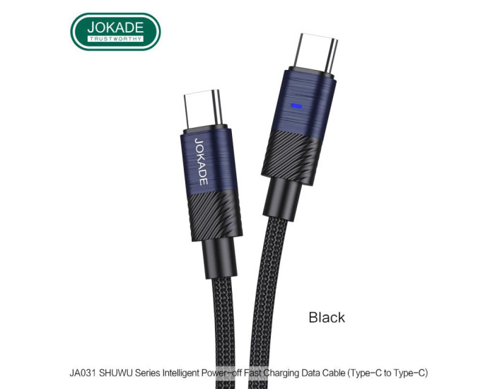 Кабель USB-C Jokade JA031 SHUWU Type-C to Type-C (PD100W) Smart Power-Off fast charging data cable (5A/1.2m) чорний