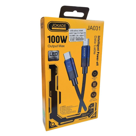 Кабель USB-C Jokade JA031 SHUWU Type-C to Type-C (PD100W) Smart Power-Off fast charging data cable (5A/1.2m) чорний