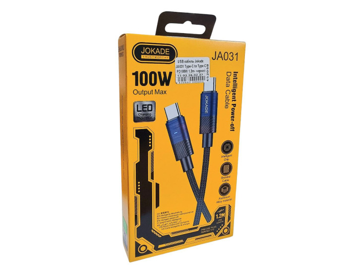 Кабель USB-C Jokade JA031 SHUWU Type-C to Type-C (PD100W) Smart Power-Off fast charging data cable (5A/1.2m) чорний