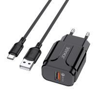 Мережеве зарядний пристрій Jokade JB020 HAOQIANG (QC3.0 18W) з кабелем Type-C чорний