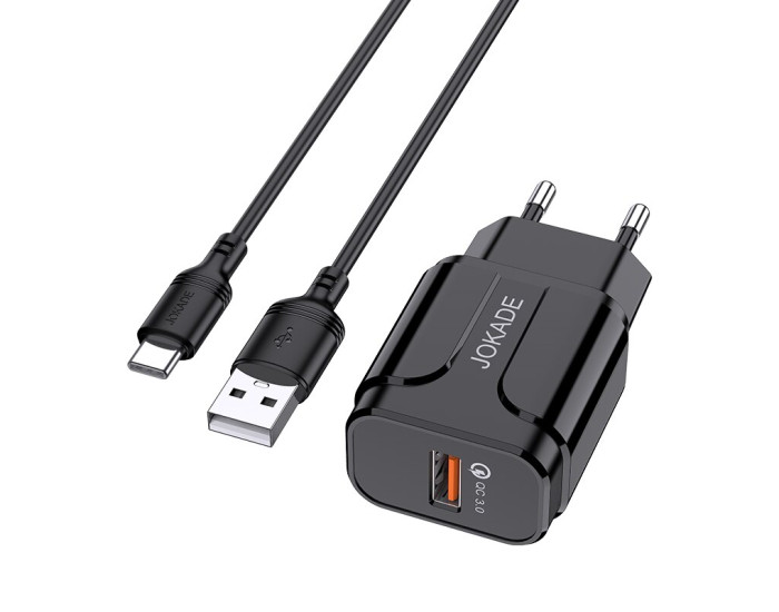 Мережеве зарядний пристрій Jokade JB020 HAOQIANG (QC3.0 18W) з кабелем Type-C чорний