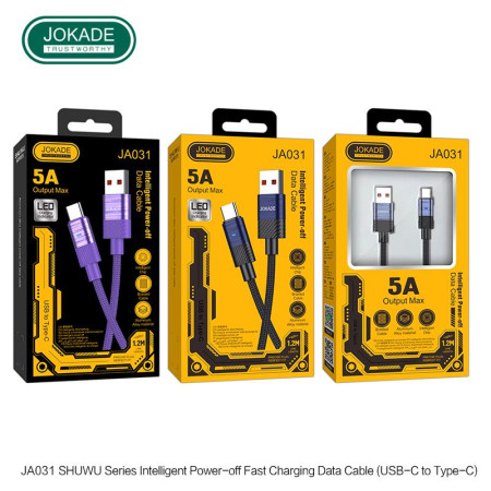 Кабель USB  Jokade JA031 SHUWU Type-C  Smart Power-Off fast charging data cable (5A/1.2m) чорний