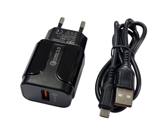 Мережеве зарядний пристрій Jokade JB020 HAOQIANG (QC3.0 18W) з кабелем Micro-USB чорний