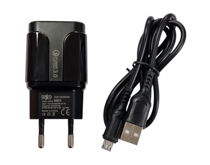 Мережеве зарядний пристрій Jokade JB020 HAOQIANG (QC3.0 18W) з кабелем Micro-USB чорний