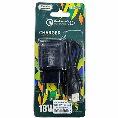 Мережеве зарядний пристрій Jokade JB020 HAOQIANG (QC3.0 18W) з кабелем Micro-USB чорний