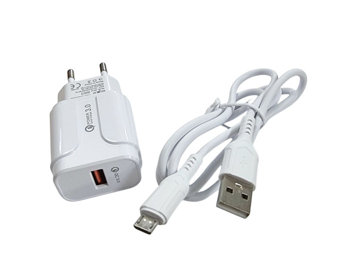 Мережеве зарядний пристрій Jokade JB020 HAOQIANG (QC3.0 18W) з кабелем Micro-USB Білий