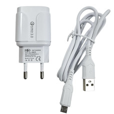 Мережеве зарядний пристрій Jokade JB020 HAOQIANG (QC3.0 18W) з кабелем Micro-USB Білий