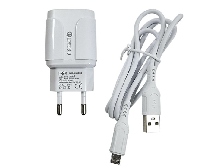 Мережеве зарядний пристрій Jokade JB020 HAOQIANG (QC3.0 18W) з кабелем Micro-USB Білий
