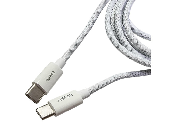 Кабель USB-C Aspor A013 PD Fast Charge Type-C to Type-C (240W/2m) белый