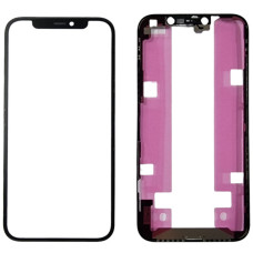 Стекло фронтальное c OCA-пленкой iPhone 12  / 12 Pro, черное + рамка, оригинал, Mitsubishi