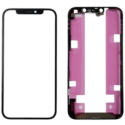 Скло фронтальне c OCA-пленкой iPhone 12 / 12 Pro, чорне + рамка, оригінал, Mitsubishi