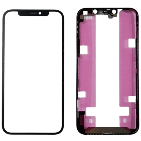 Стекло фронтальное c OCA-пленкой iPhone 12  / 12 Pro, черное + рамка, оригинал, Mitsubishi
