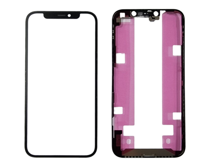Скло фронтальне c OCA-пленкой iPhone 12 /12 Pro, чорне c рамкою, оригінал Mitsubishi