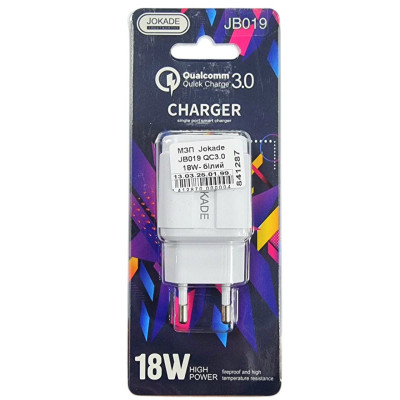 Мережеве зарядний пристрій Jokade JB019 HUITU QC3.0 18W Білий