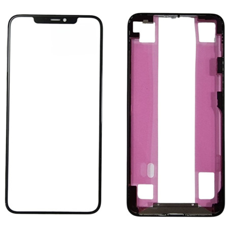 Стекло фронтальное c OCA-пленкой iPhone 11 Pro Max, черное + рамка, оригинал, Mitsubishi