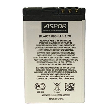 Аккумулятор Nokia Aspor BL-4CT 2720, 5310, 5630, 6600, 6700s, 7210, 7230, 7310, X3-00, 850 mAh