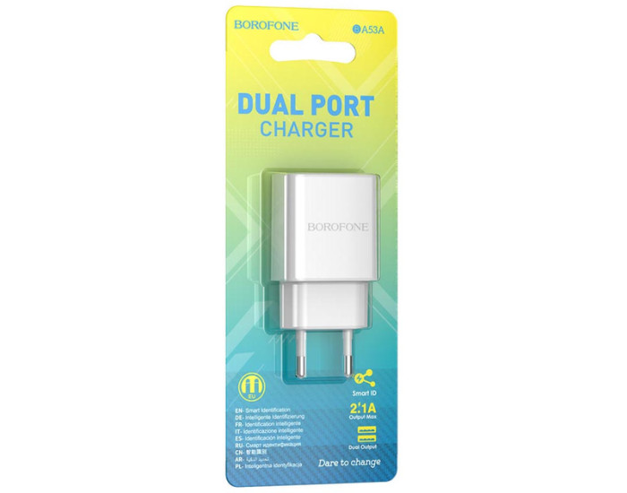 Мережеве зарядний пристрій Borofone BA53A Powerway 2USB/2.1A White