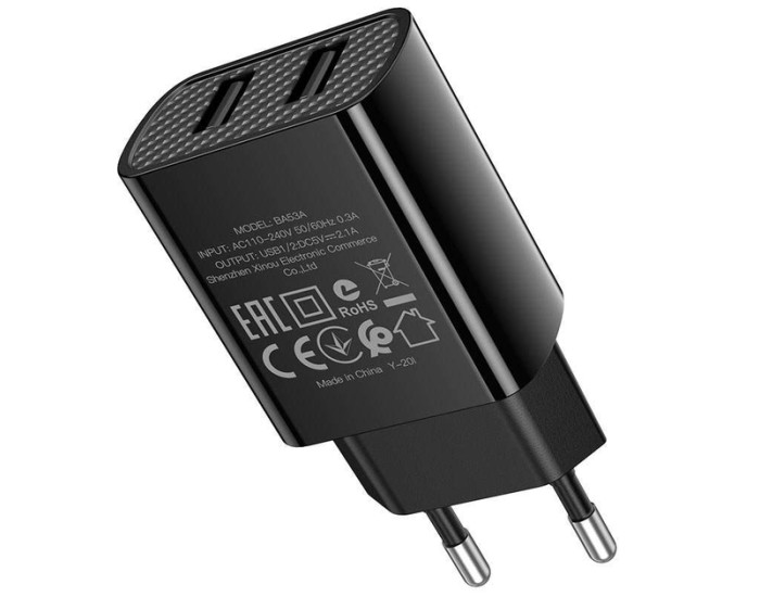 Мережеве зарядний пристрій Borofone BA53A Powerway 2USB/2.1A Black