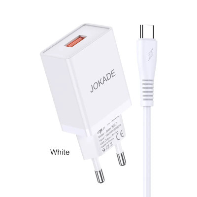 Мережеве зарядний пристрій Jokade JB022 CHANGYU (5A / USB-A) з кабелем Type-C Білий