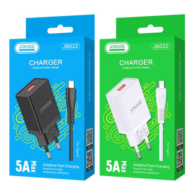 Мережеве зарядний пристрій Jokade JB022 CHANGYU (5A / USB-A) з кабелем Type-C Білий