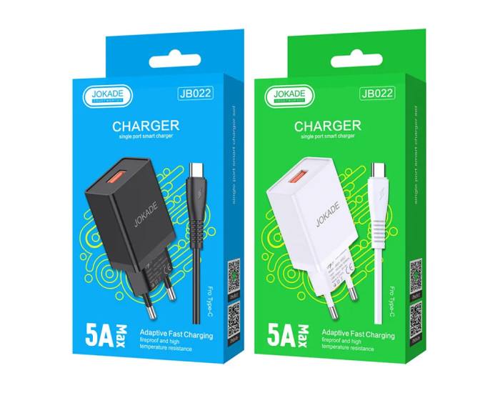 Мережеве зарядний пристрій Jokade JB022 CHANGYU (5A/USB-A) з кабелем Type-C Білий