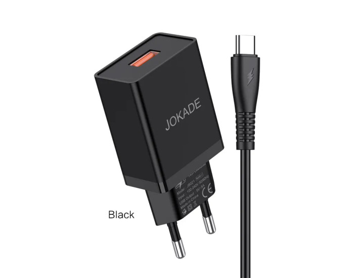 Мережеве зарядний пристрій Jokade JB022 CHANGYU (5A/USB-A) з кабелем Type-C чорний