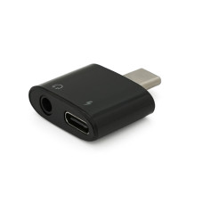 Переходник KIN KY-214 Type-C to AUX 2в1 (3,5mm) (зарядка + наушники). Black