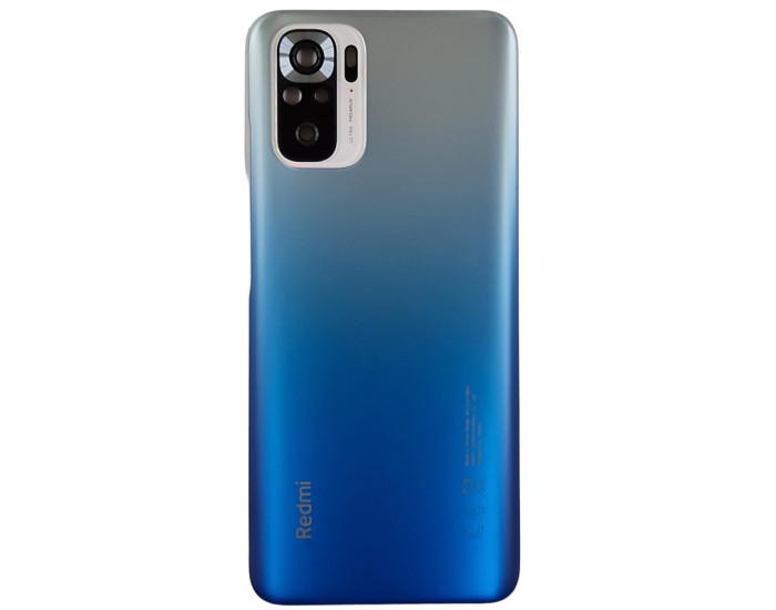 Задняя крышка для Xiaomi Redmi Note 10 4G /Redmi Note 10S (Голубая / Glacier Blue) со стеклом камеры