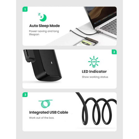 Внешний карман для накопителя UGREEN CM321 USB-A to 2.5-Inch SATA Converter 50cm (UGR-70609)