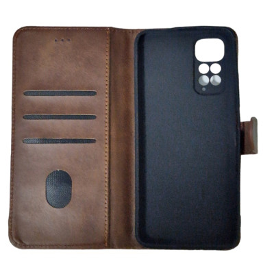 Чохол-книга Leather Folio Xiaomi Redmi Note 11 4G / Note 11S Broun (магнітна застібка)