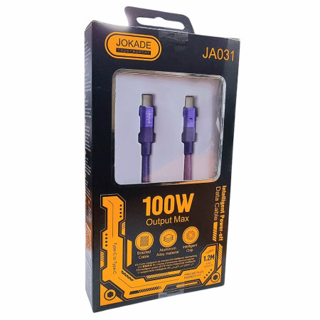 Кабель USB-C Jokade JA031 SHUWU Type-C to Type-C (PD100W) Smart Power-Off fast charging data cable (5A/1.2m) фиолетовый