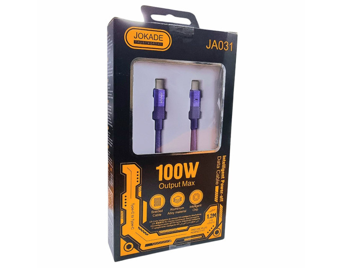 Кабель USB-C Jokade JA031 SHUWU Type-C to Type-C (PD100W) Smart Power-Off fast charging data cable (5A/1.2m) фіолетовий
